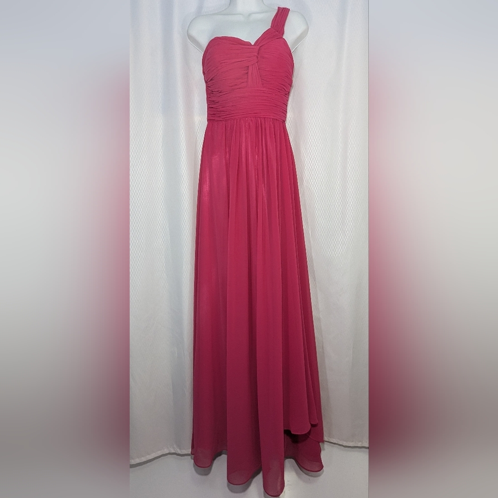 Dancing Queen One-Shoulder Formal Flowy Prom Gown, Brilliant Pink, Size XS